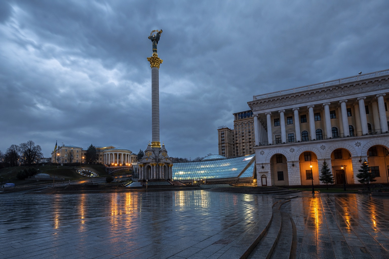 Kyiv’s skyline across the Dnipro — a capital that has had to keep working under a sixth straight day of alerts